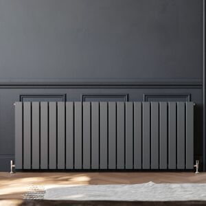 Elegant - 600x1596mm Anthracite Designer Radiator Horizontal Flat Panel Double Panel Radiator with Thermostatic Radiator Valves