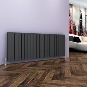 Elegant - 600x1596mm Anthracite Horizontal Radiator Double Flat Panel Designer Radiator Central Heating with Chrome Thermostatic Radiator Valves