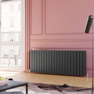 Elegant - 600x1596mm Anthracite Horizontal Radiator Double Flat Panel Designer Radiator Central Heating with Thermostatic Radiator Valves