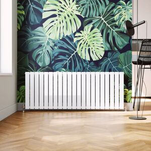 ELEGANT 600x1596mm Designer White Flat Panel Horizontal Radiator Central Heating with Chrome Thermostatic Radiator Valves