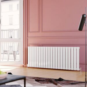 ELEGANT 600x1596mm Designer White Flat Panel Horizontal Radiator Central Heating with White Thermostatic Radiator Valves