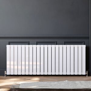 ELEGANT 600x1596mm Horizontal Designer Double Flat Panel Column Radiator White Central Heating with White Thermostatic Radiator Valves