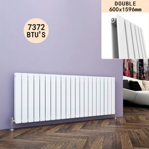 Elegant - 600x1596mm White Designer Radiator Horizontal Flat Panel Double Panel Radiator with Chrome Thermostatic Radiator Valves