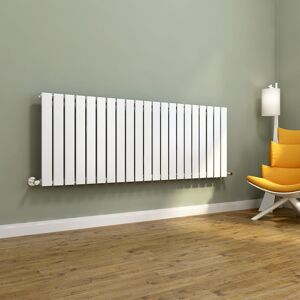 ELEGANT 600x1596mm White Horizontal Radiator Central Heating Single Flat Panel Designer Radiator with White Thermostatic Radiator Valves