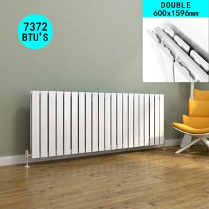 Elegant - 600x1596mm White Horizontal Radiator Double Flat Panel Designer Radiator Central Heating with Chrome Thermostatic Radiator Valves