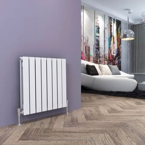 ELEGANT Central Heating Radiator 600x608mm Horizontal White Double Flat Panel + Angled Radiator Valves