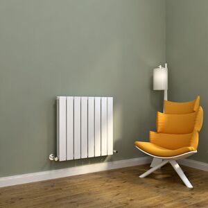 ELEGANT White Steel Radiator 600x608mm Horizontal Double Flat Panel + White Thermostatic Radiator Valves