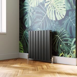 Elegant - Anthracite Horizontal Radiator 600x608mm Double Flat Panel Radiator Designer Heater with Chrome Thermostatic Radiator Valves