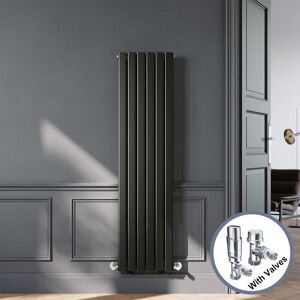 Elegant - Black Designer Vertical Radiator Double Panel Rads 1600 x 408mm with Chrome Angled Thermostatic Radiator Valves