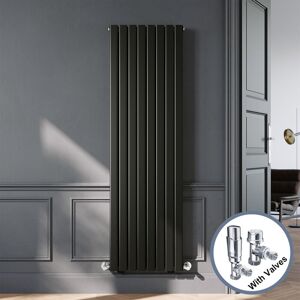 ELEGANT Black Designer Vertical Radiator Double Panel Rads 1800 x 544mm with Chrome Angled Thermostatic Radiator Valves