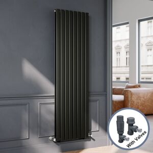 ELEGANT Black Flat Panel Central Heating Radiator with Anthracite Angled Thermostatic Radiator Valves 1800 x 544mm Vertical Double Panel Rads