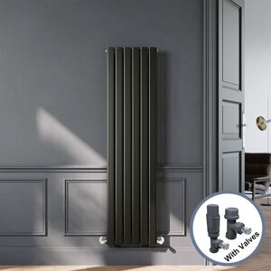 Elegant - Designer Black Double Panel Vertical Radiator 1600 x 408mm with Anthracite Angled Thermostatic Radiator Valves