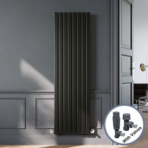 ELEGANT Designer Black Double Panel Vertical Radiator 1800 x 544mm with Anthracite Angled Thermostatic Radiator Valves