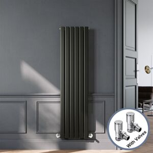Elegant - Designer Black Vertical Radiator 1600 x 408mm Double Panel Flat Panel Rads with Chrome Angled Radiator Valves