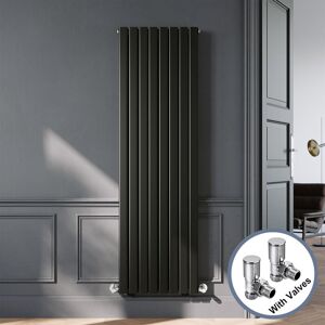 ELEGANT Designer Black Vertical Radiator 1800 x 544mm Double Panel Flat Panel Rads with Chrome Angled Radiator Valves