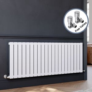 ELEGANT Designer Horizontal Flat Panel Radiator + Angled Radiator Valves 600 x 1596 mm White Single