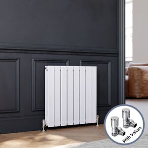 ELEGANT Modern Radiator Horizontal Flat Panel Radiator with Chrome Plated Solid Brass Radiator Valves 600x600mm White Double Bathroom Heater
