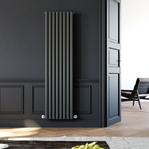 Elegant - Designer Vertical Column Radiators Oval Panel 1800 x 480 mm Modern Anthracite Double Central Heating