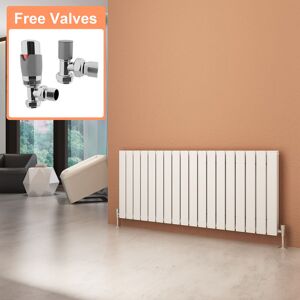 ELEGANT Horizontal Radiator Double Flat Panel 600x1368mm Designer White Radiator with Chrome Thermostatic Radiator Valves