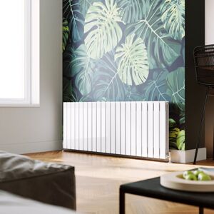 Elegant - Horizontal Radiator Double Flat Panel 600x1596mm Designer White Radiator with Chrome Thermostatic Radiator Valves