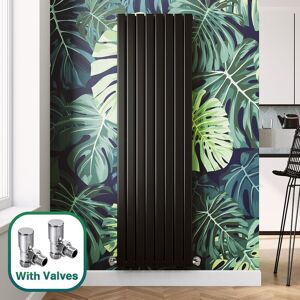 ELEGANT Modern Black Flat Panel Central Heating Radiator 1800 x 544mm Vertical Double Panel Rads + Chrome Angled Radiator Valves
