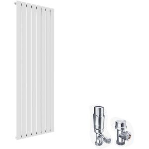 ELEGANT Modern Vertical Column Radiator 1800x608mm White Single Flat Panel Central Heating and Chrome Thermostatic Radiator Valves