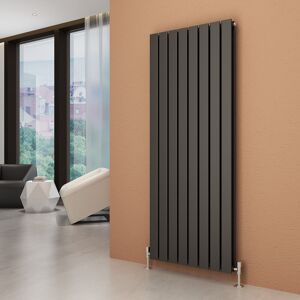 Elegant - Vertical Radiator 1600x608mm Anthracite Double Flat Panel Central Heating Rad with Thermostatic Radiator Valves