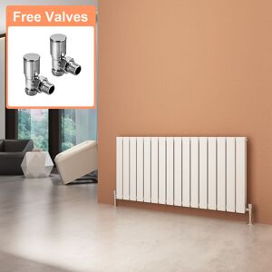 ELEGANT White Horizontal Double Flat Panel Radiator 600x1216mm Designer Radiator with Angled Radiator Valves