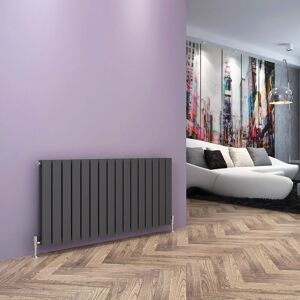 ELEGANT White Horizontal Double Flat Panel Radiator 600x1216mm Designer Radiator with Chrome Thermostatic Radiator Valves