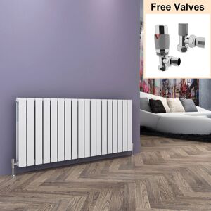ELEGANT White Horizontal Double Flat Panel Radiator 600x1368mm Designer Radiator with Chrome Thermostatic Radiator Valves