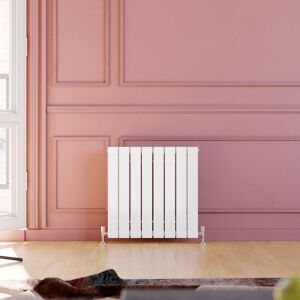 ELEGANT White Horizontal Radiator Double Flat Panel 600x608mm Designer Heater with Chrome Thermostatic Radiator Valves