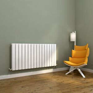 ELEGANT White Radiators Horizontal Double Flat Panel Bathroom Radiator Heater + Anthracite Thermostatic Radiator Valves 600 x 1216 mm
