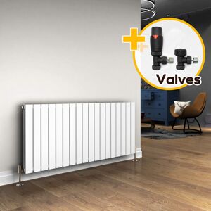 ELEGANT Designer Horizontal Radiator 600 x 1360 mm White Double Flat Panel Bathroom Radiators Modern Panel Heaters + Anthracite Thermostatic Radiator