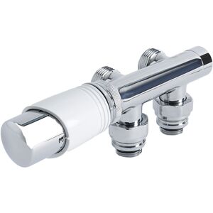 3/4' Male Thread h Block Angled Valve and trv Thermostatic Radiator Valve with 15mm Copper Adapters - Chrome and White - Milano