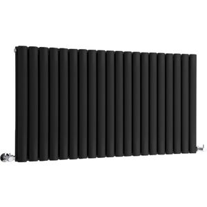 Milano - Aruba - Modern Black Horizontal Double Oval Panel Radiator - 635mm x 1180mm