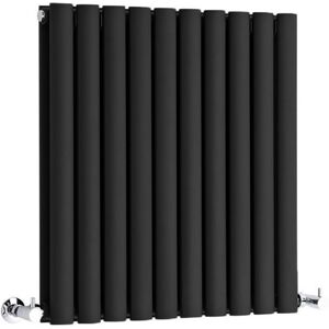 Milano - Aruba - Modern Black Horizontal Double Oval Panel Radiator - 635mm x 595mm