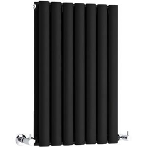 Milano - Aruba - Modern Black Horizontal Double Oval Panel Radiator - 635mm x 415mm