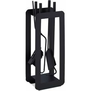 Relaxdays - 5-Piece Fireplace Companion Set Steel Utility Accessories, Modern, Stand, Tongs, Shovel, Poker & Broom, Black