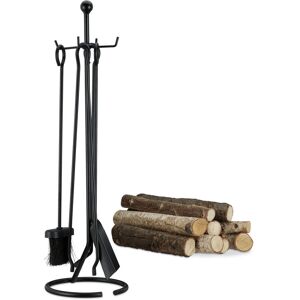 Relaxdays - 5-Piece Fireplace Companion Tools, Set with Rack, Shovel, Broom, Poker and Tongs. Black