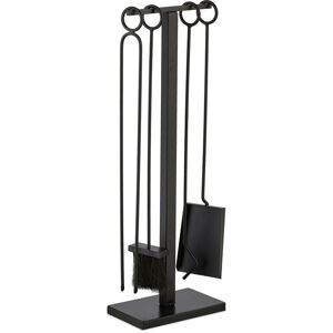 Relaxdays - 5-piece Fireplace Tool Set, Poker, Ash Shovel, Broom, Tongs & Stand, Accessories, 77.5 x 25.5 x 15.5 cm, Black