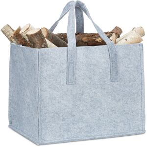 Set of 2 Relaxdays Felt Firewood Baskets, HxWxD: 34.5 x 43 x 36.5 cm, 2 Handles, Foldable, Newspaper Holder, Grey