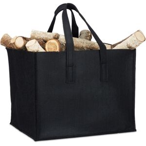 Relaxdays - Set of 9 Felt Firewood Baskets, HxWxD: 34.5 x 43 x 36.5 cm, 2 Handles, Foldable, Newspaper Holder, Black