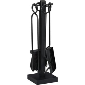 Relaxdays - fireplace tool set, 5-piece set, poker, ash shovel, broom, tongs & holder, iron, black