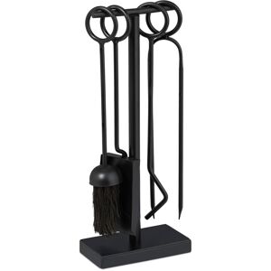 Relaxdays - fireplace tools, 5-piece set, poker, ash shovel, broom, tongs & stand, iron, black