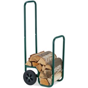 Relaxdays - Firewood Cart, made of Steel, 2 Rubber Wheels, Load Capacity up to 60kg, Transport Wood Pieces, Storage, Green