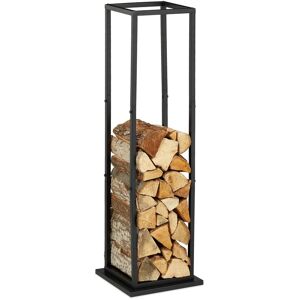 Relaxdays - Firewood Rack, Metal, Tall Wood Storage, Fireplace, Metal, Steel, Stack Logs, HxWxD 121 x 35 x 35 cm, Black