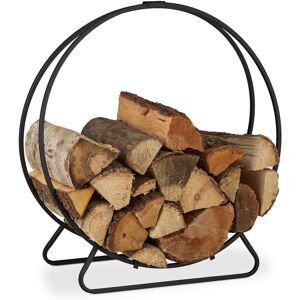 Relaxdays - Firewood Rack, Round Log Cradle, Stacking Aid, Steel, Indoor Use, HxWxD 65x61x26 cm, Black