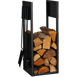 Relaxdays - Firewood Rack with Accesories, Fireplace Companion Set, Stacking Indoors, Metal, hwd: 76.5 x 36 x 30 cm, Black