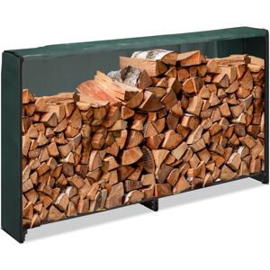 Relaxdays - Firewood Rack with Cover, for Wood from 25 cm, Wooden Log Shelf, Iron, HxWxD: 110 x 200 x 29 cm, Black/Green