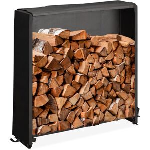 Relaxdays - Firewood Rack with Cover, for Wood from 25 cm, Wooden Log Shelf, made of Iron, HxWxD: 110 x 110 x 29 cm, Black